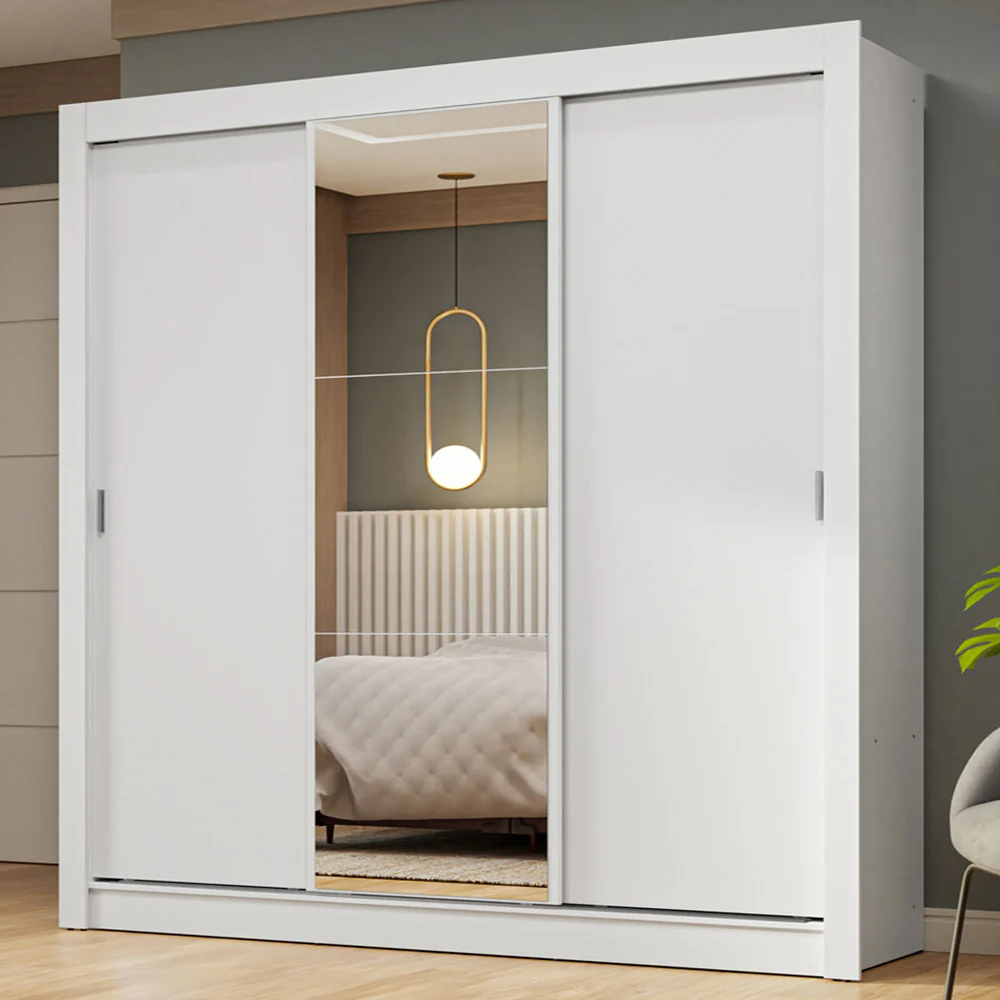 Guarda-Roupa Casal 3 Portas de Correr com Espelho Branco Nobre Madesa