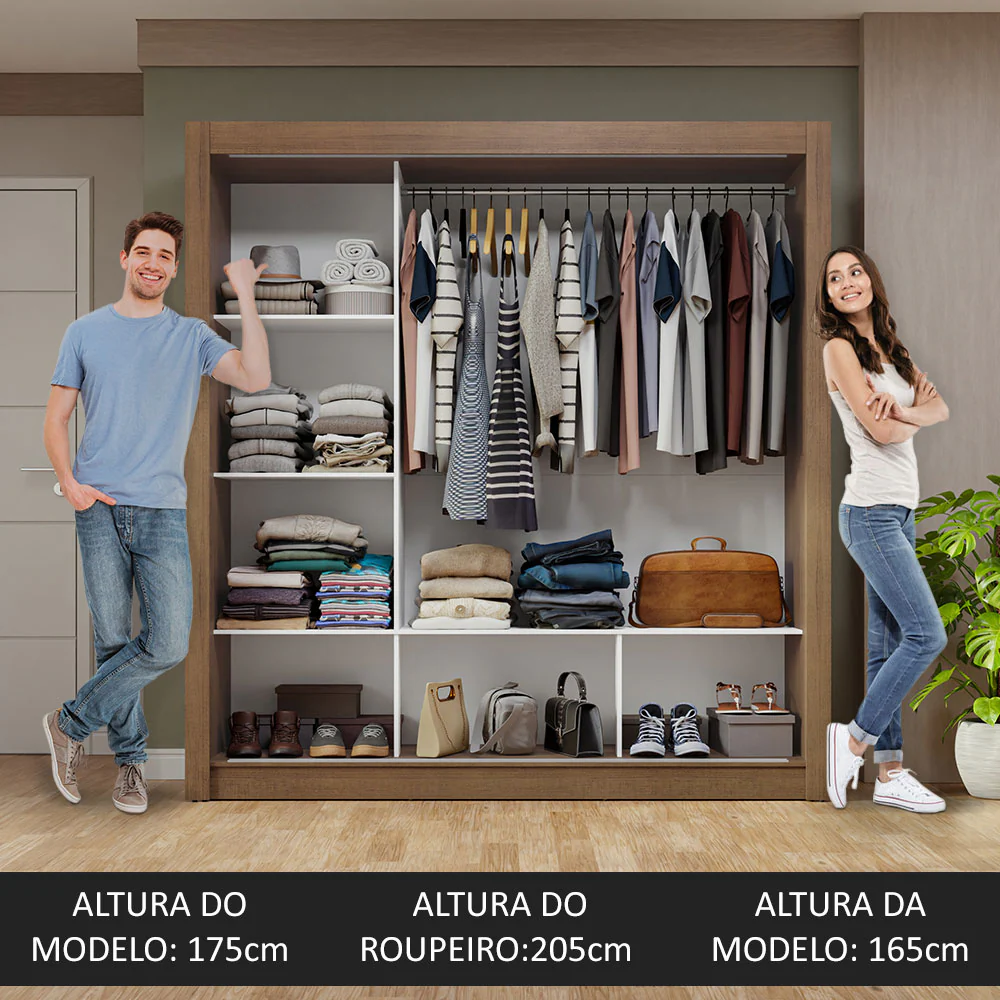 Guarda-Roupa Casal 3 Portas de Correr com Espelho Rustic/Branco Nobre Madesa - Image 5
