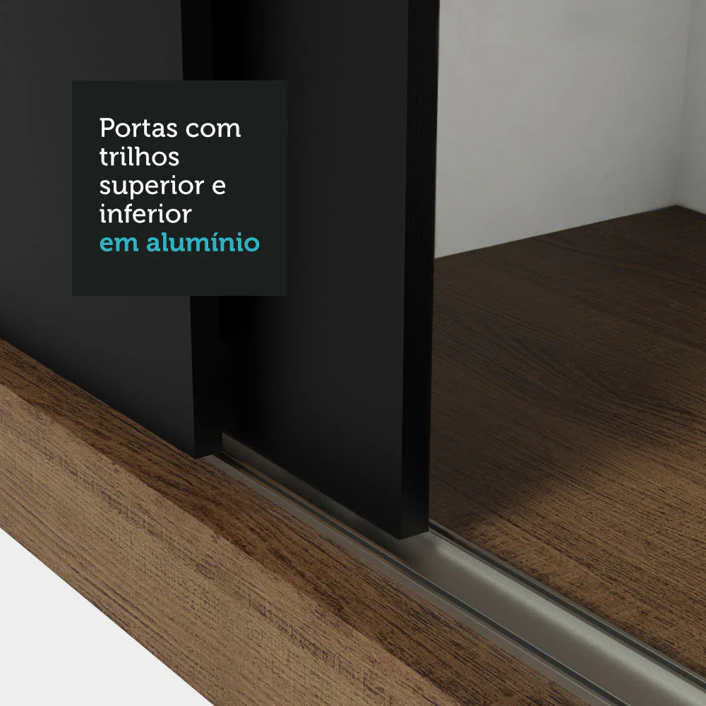 Guarda-Roupa Casal 3 Portas de Correr com Espelho Rustic/Preto Nobre Madesa - Image 9