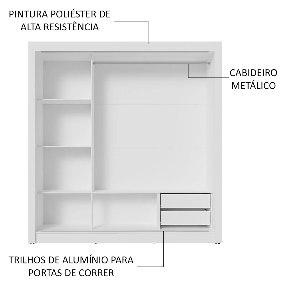 Guarda-Roupa Casal 3 Portas de Correr com Espelhos 2 Gavetas Branco/Preto Sublime Madesa - Image 6