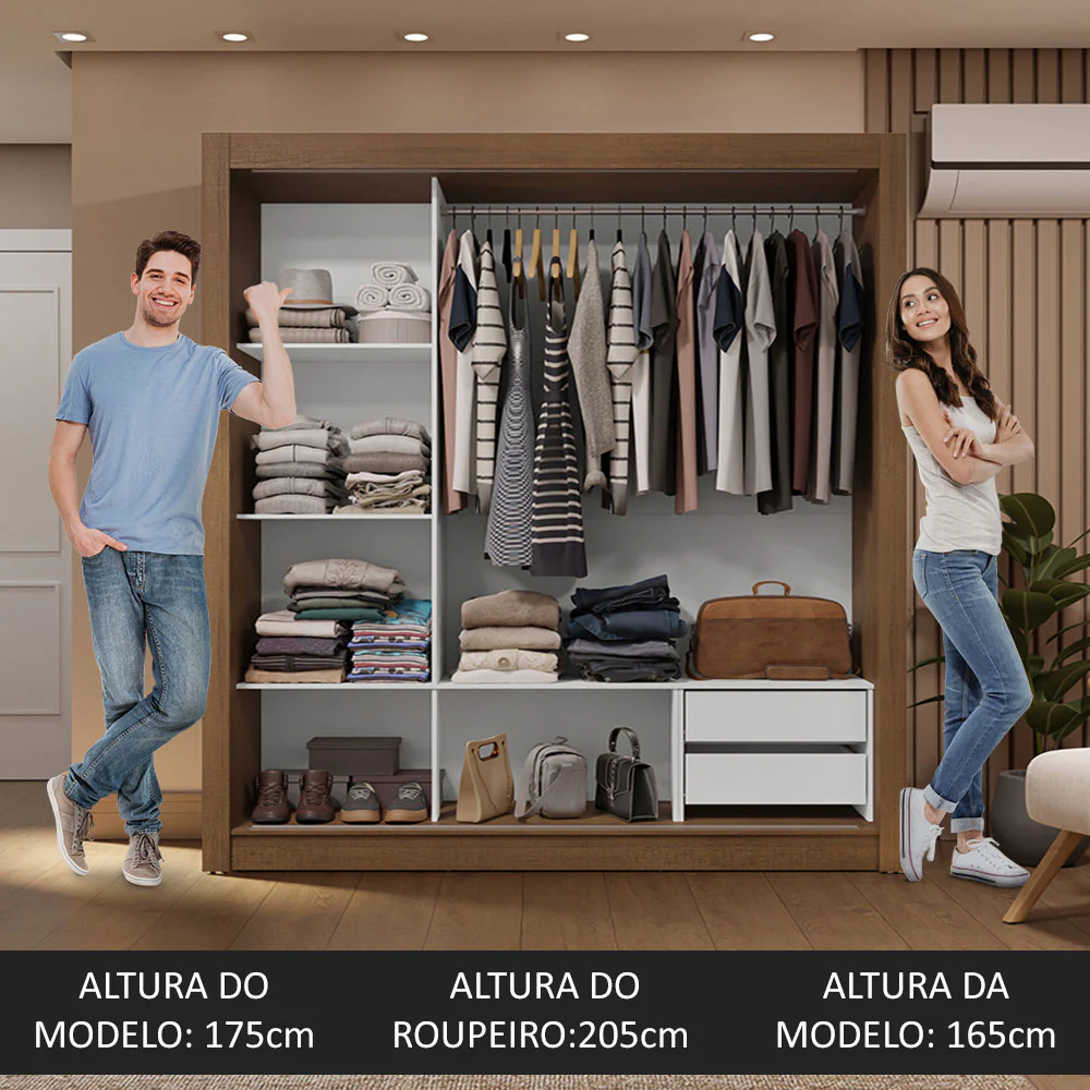 Guarda-Roupa Casal 3 Portas de Correr com Espelhos 2 Gavetas Rustic Sublime Madesa - Image 5