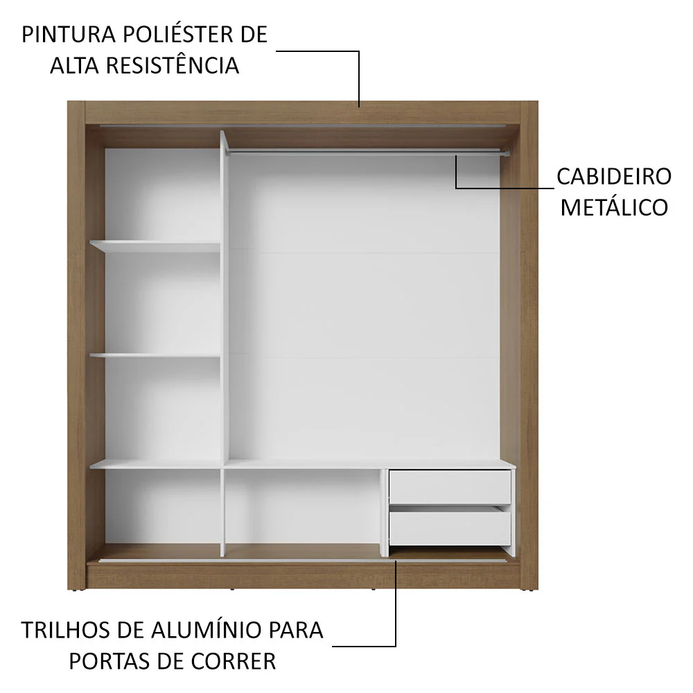 Guarda-Roupa Casal 3 Portas de Correr com Espelhos 2 Gavetas Rustic Sublime Madesa - Image 6