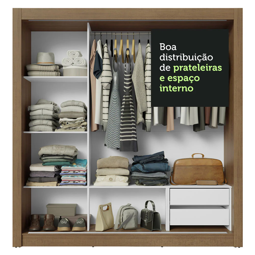 Guarda-Roupa Casal 3 Portas de Correr com Espelhos 2 Gavetas Rustic Sublime Madesa - Image 8