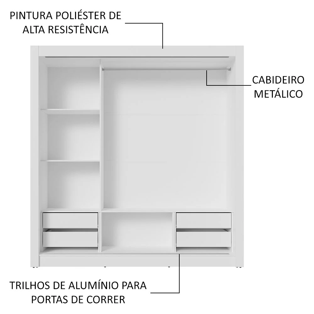 Guarda-Roupa Casal 3 Portas de Correr com Espelhos 4 Gavetas Branco/Rustic Sublime Plus Madesa - Image 6