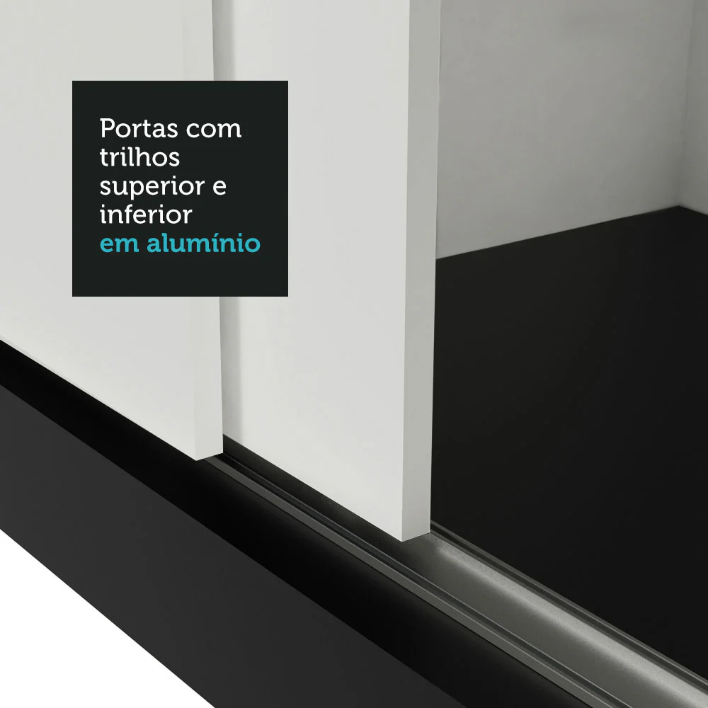 Guarda-Roupa Casal 3 Portas de Correr com Espelhos 4 Gavetas Preto/Branco Sublime Plus Madesa - Image 9