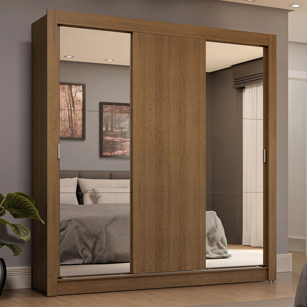 Guarda-Roupa Casal 3 Portas de Correr com Espelhos 4 Gavetas Rustic Sublime Plus Madesa