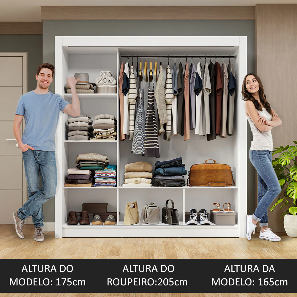 Guarda-Roupa Casal 3 Portas de Correr com Espelhos Branco/Preto Nobre Madesa - Image 5