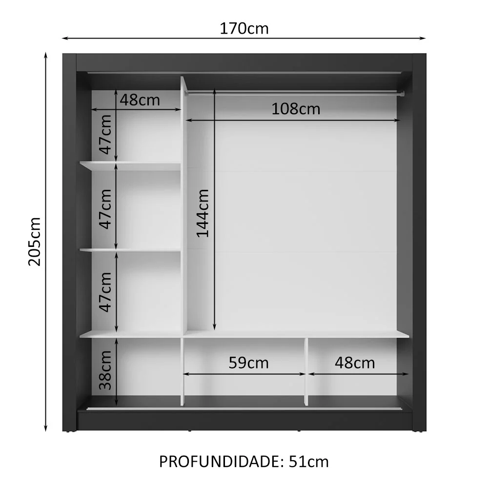 Guarda-Roupa Casal 3 Portas de Correr com Espelhos Preto/Branco Nobre Madesa - Image 4
