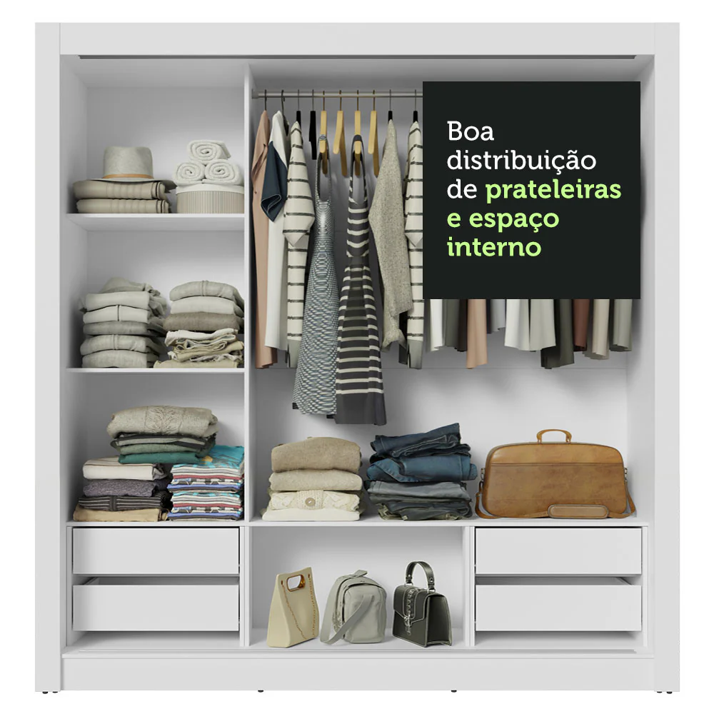 Guarda-Roupa Casal 3 Portas de Correr de Espelho 4 Gavetas Branco Sublime Plus Madesa - Image 8