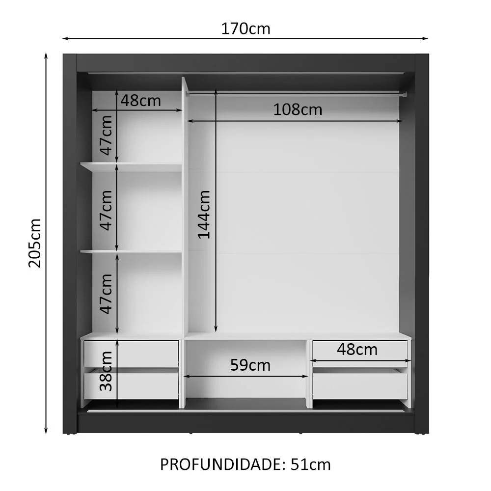 Guarda-Roupa Casal 3 Portas de Correr Preto/Branco Sublime Plus Madesa - Image 4