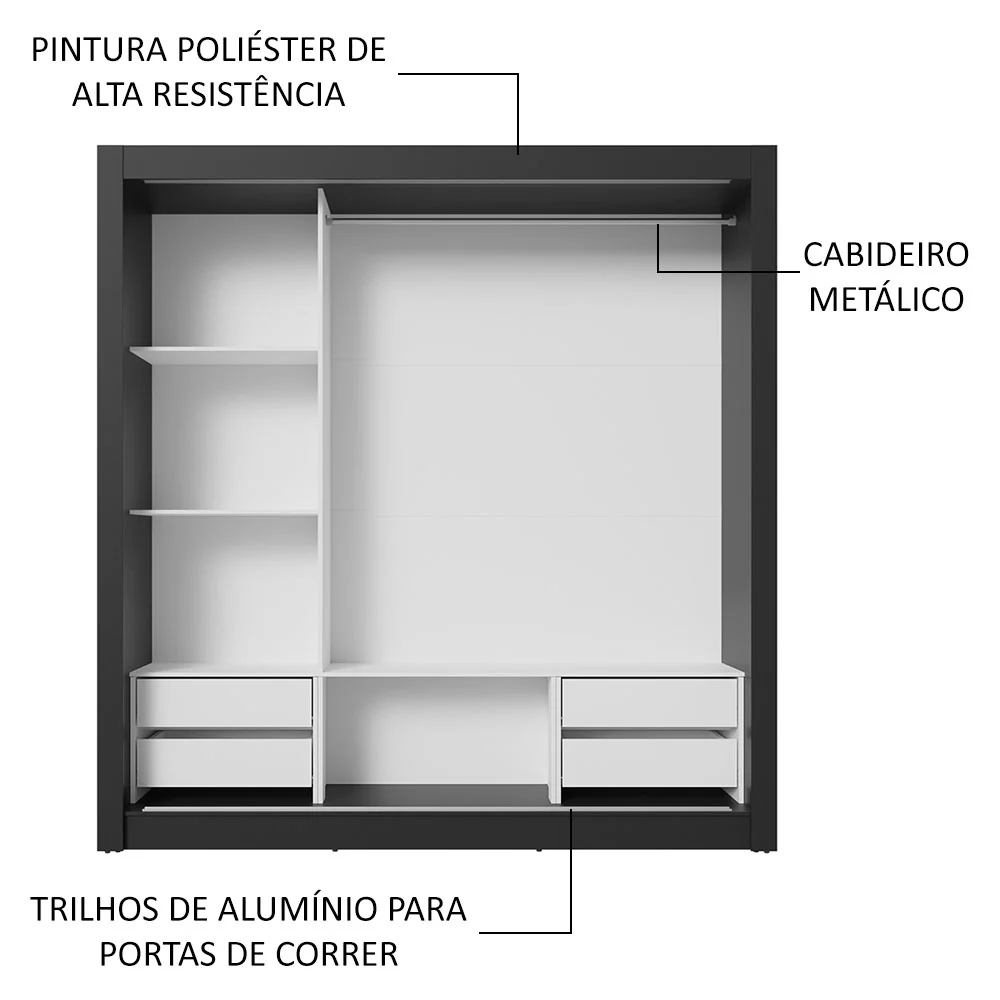 Guarda-Roupa Casal 3 Portas de Correr Preto/Branco Sublime Plus Madesa - Image 6