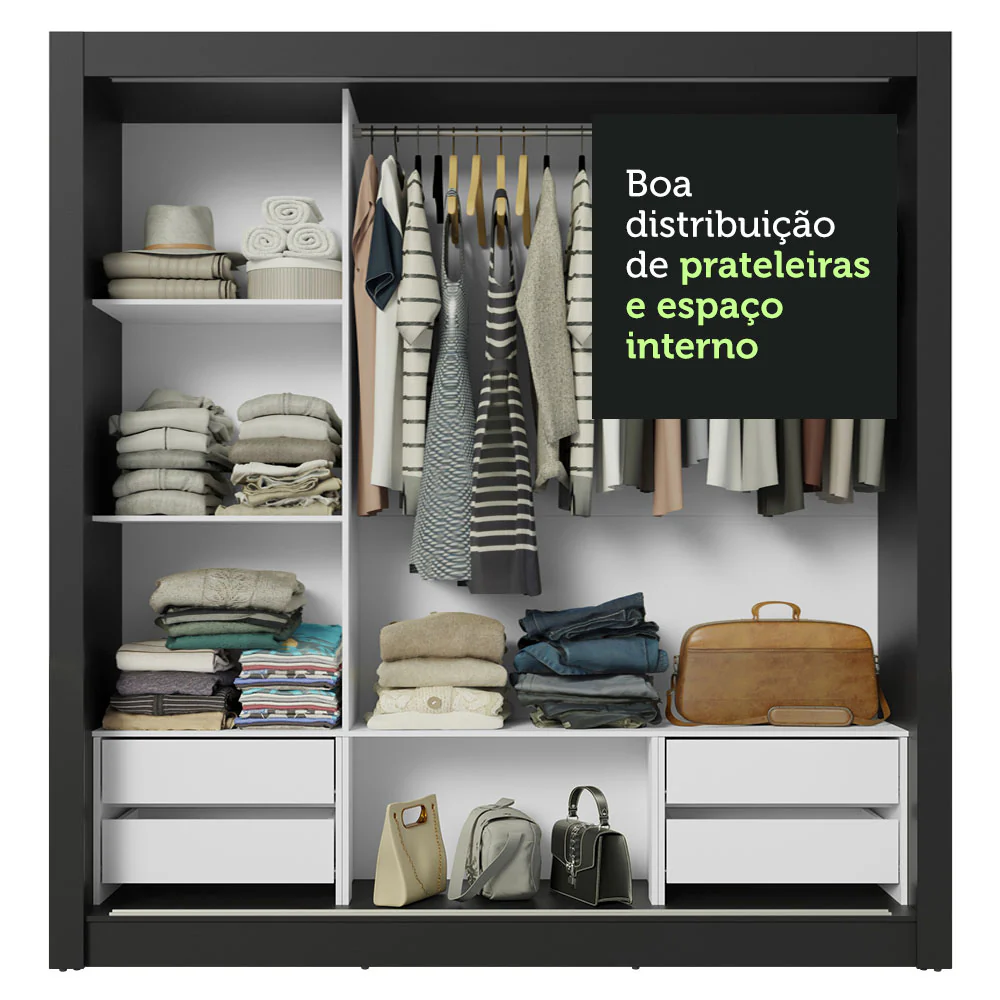 Guarda-Roupa Casal 3 Portas de Correr Preto/Branco Sublime Plus Madesa - Image 8