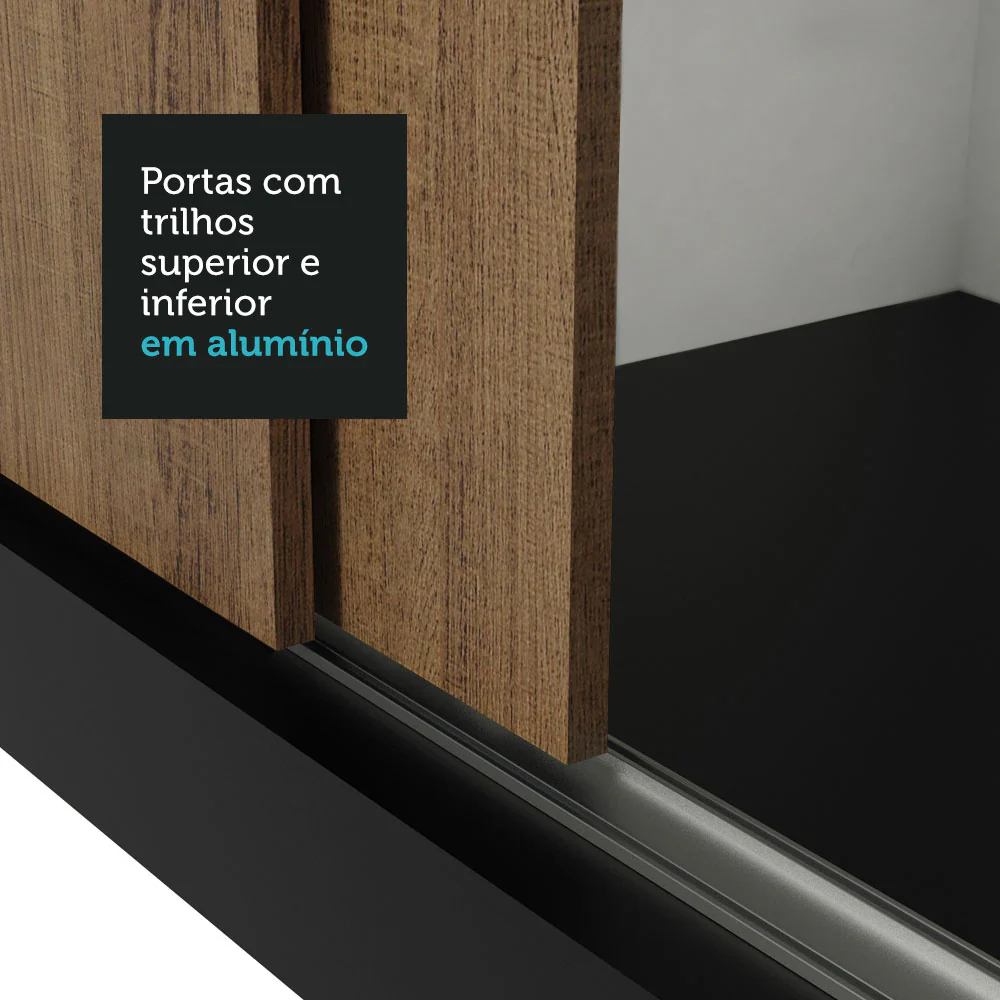 Guarda-Roupa Casal 3 Portas de Correr Preto/Rustic Nobre Madesa - Image 9