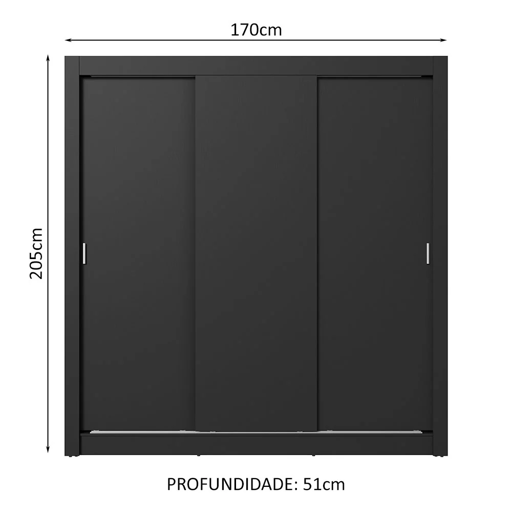 Guarda-Roupa Casal 3 Portas de Correr Preto Sublime Madesa - Image 3