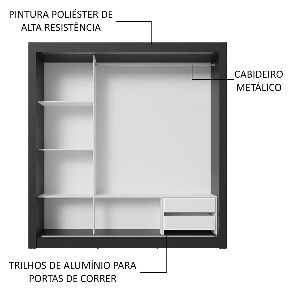 Guarda-Roupa Casal 3 Portas de Correr Preto Sublime Madesa - Image 6