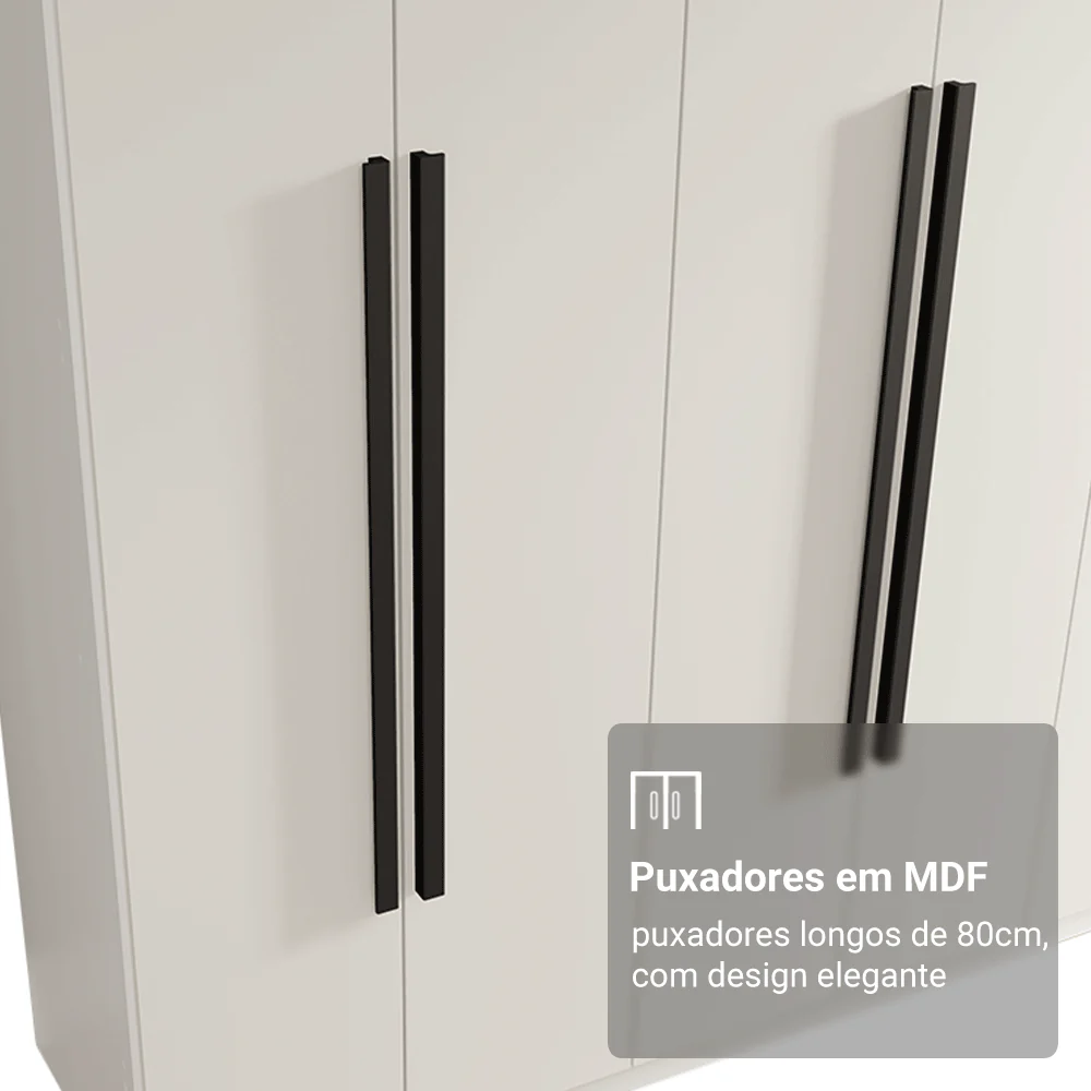 Guarda-Roupa Casal 6 Portas Batentes Branco/Branco/Preto Venus Madesa - Image 6