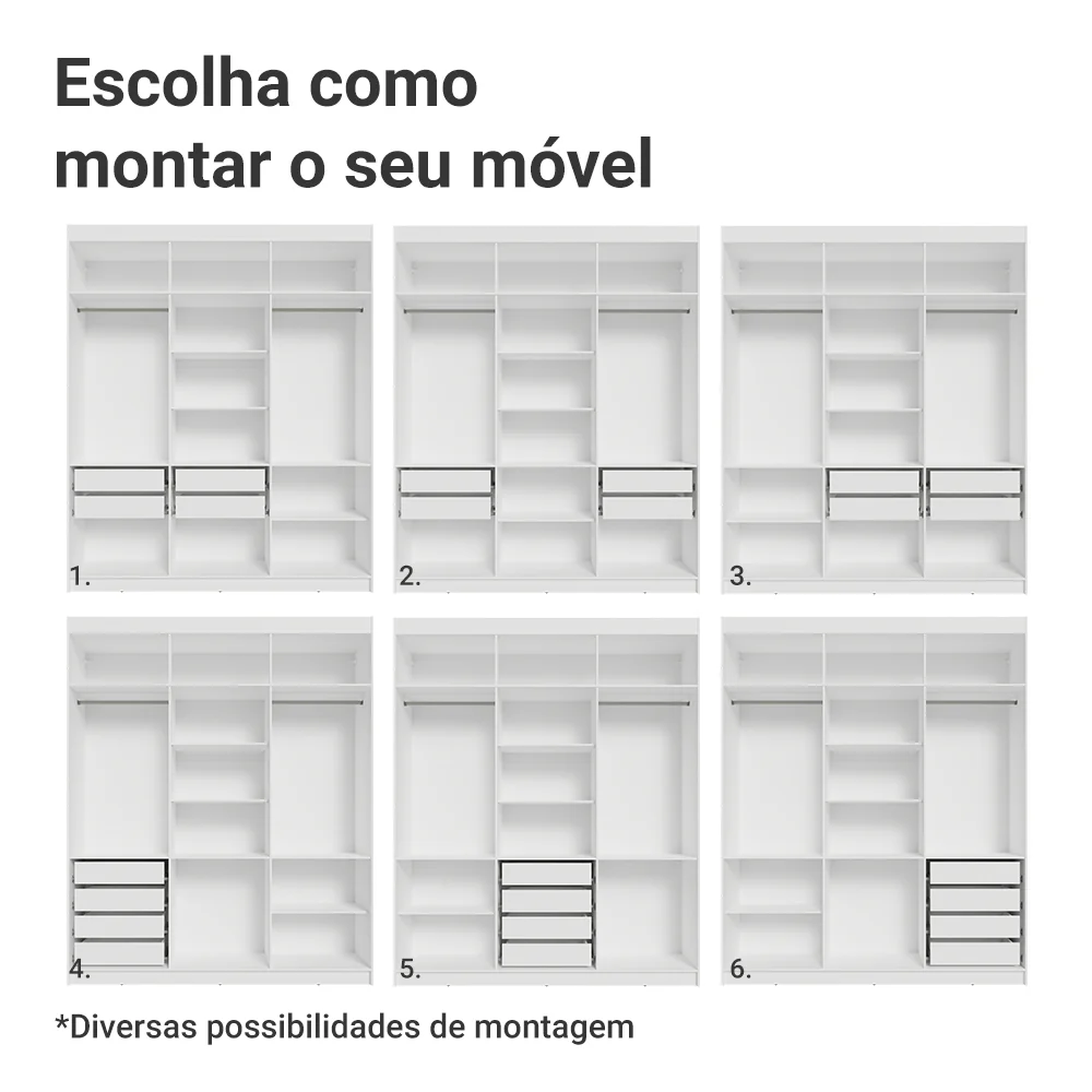 Guarda-Roupa Casal 6 Portas Batentes Branco/Branco/Rustic Venus Madesa - Image 5