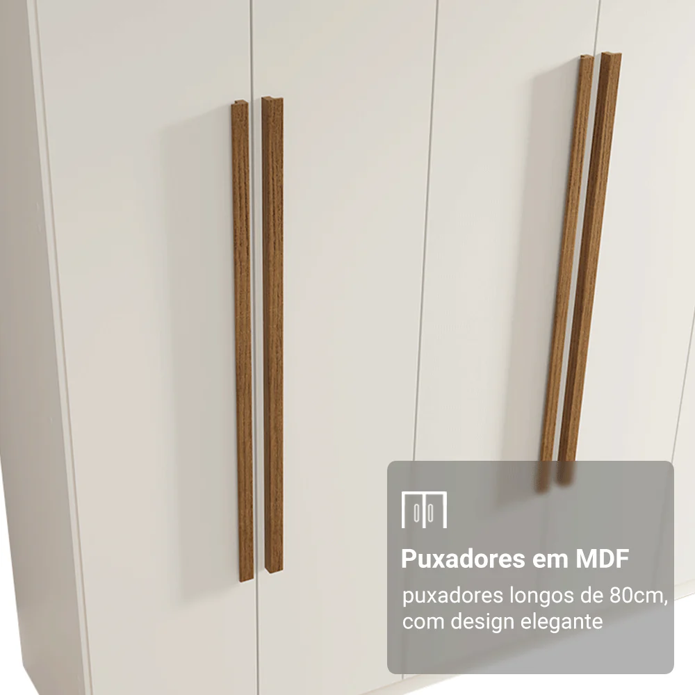 Guarda-Roupa Casal 6 Portas Batentes Branco/Branco/Rustic Venus Madesa - Image 6