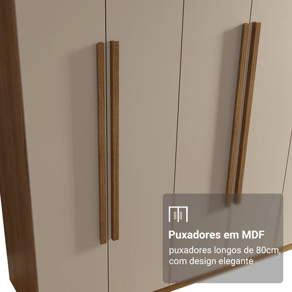 Guarda-Roupa Casal 6 Portas Batentes Rustic/Crema/Rustic Venus Madesa - Image 6
