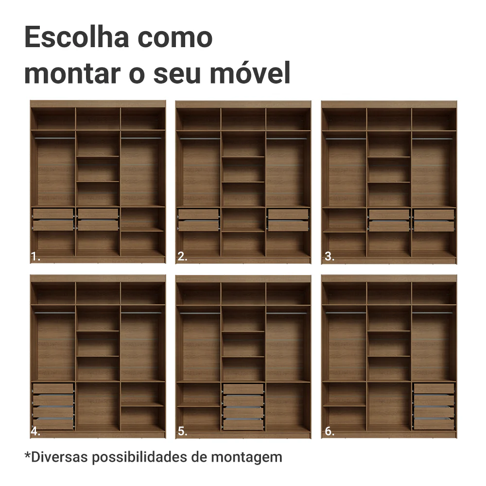 Guarda-Roupa Casal 6 Portas Batentes Rustic/Preto/Rustic Venus Madesa - Image 5