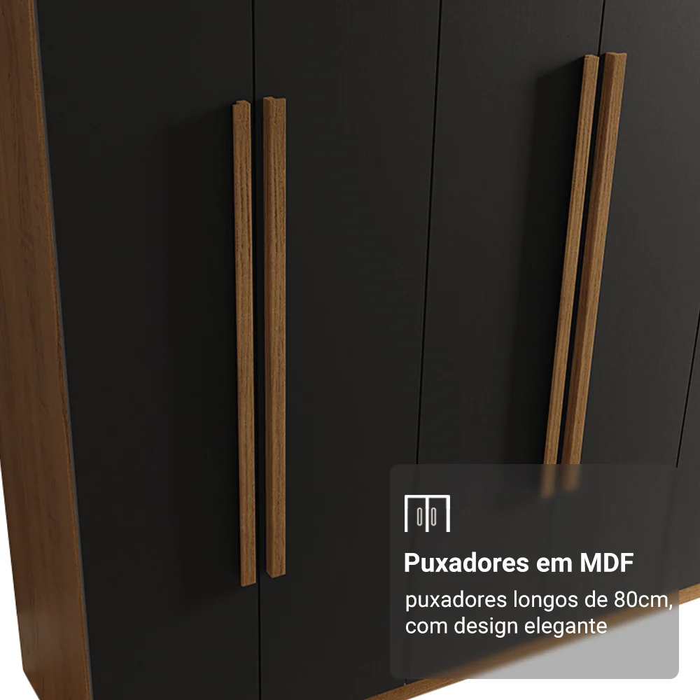 Guarda-Roupa Casal 6 Portas Batentes Rustic/Preto/Rustic Venus Madesa - Image 6