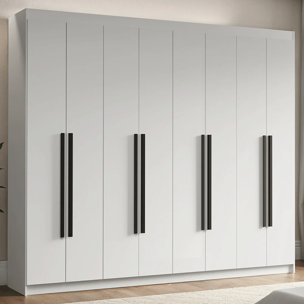 Guarda-Roupa Casal 8 Portas Batentes Branco/Branco/Preto Venus Madesa