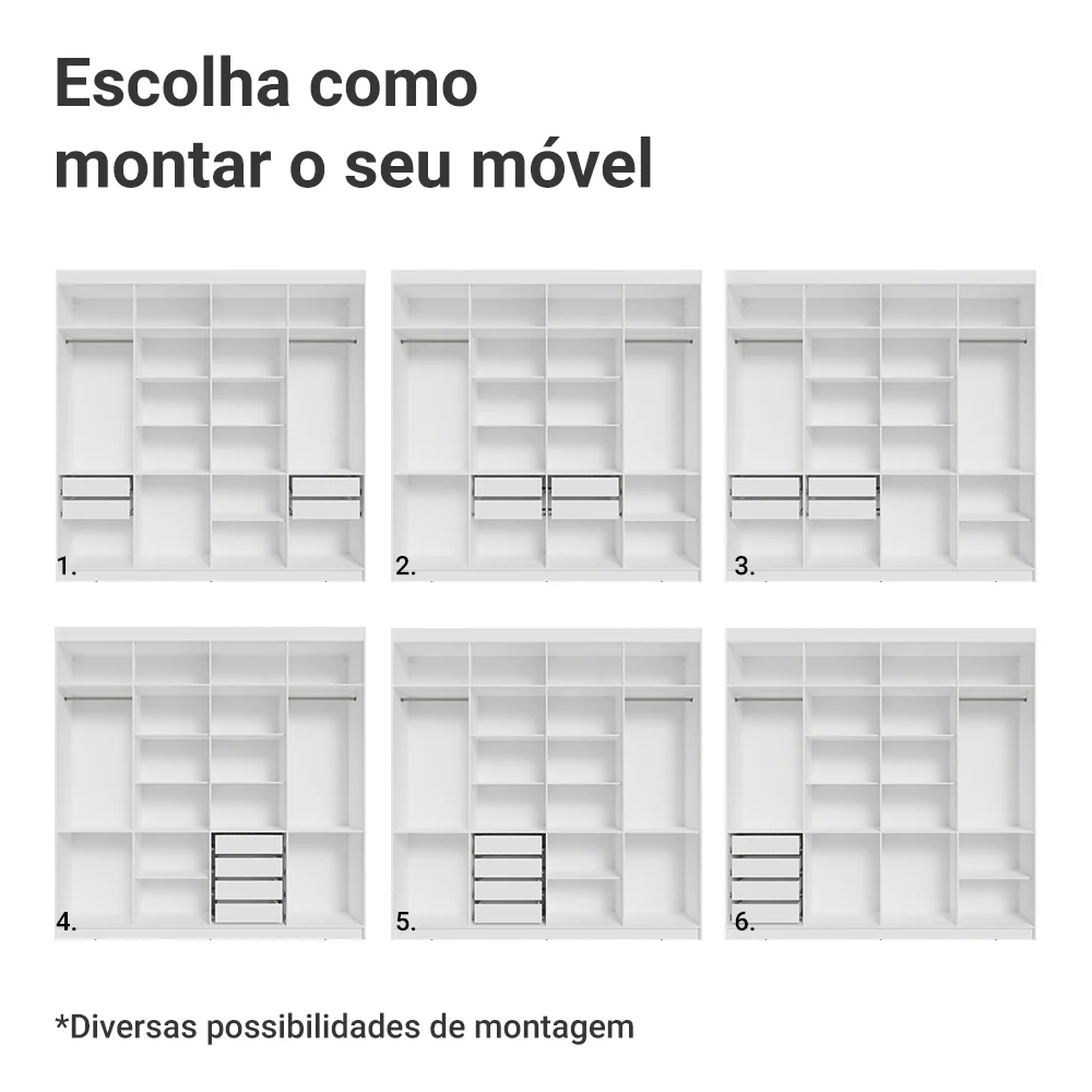 Guarda-Roupa Casal 8 Portas Batentes Branco/Branco/Preto Venus Madesa - Image 5