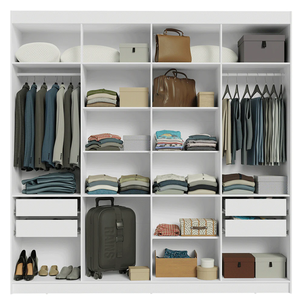 Guarda-Roupa Casal 8 Portas Batentes com Espelho Branco/Branco/Rustic Venus Madesa - Image 9