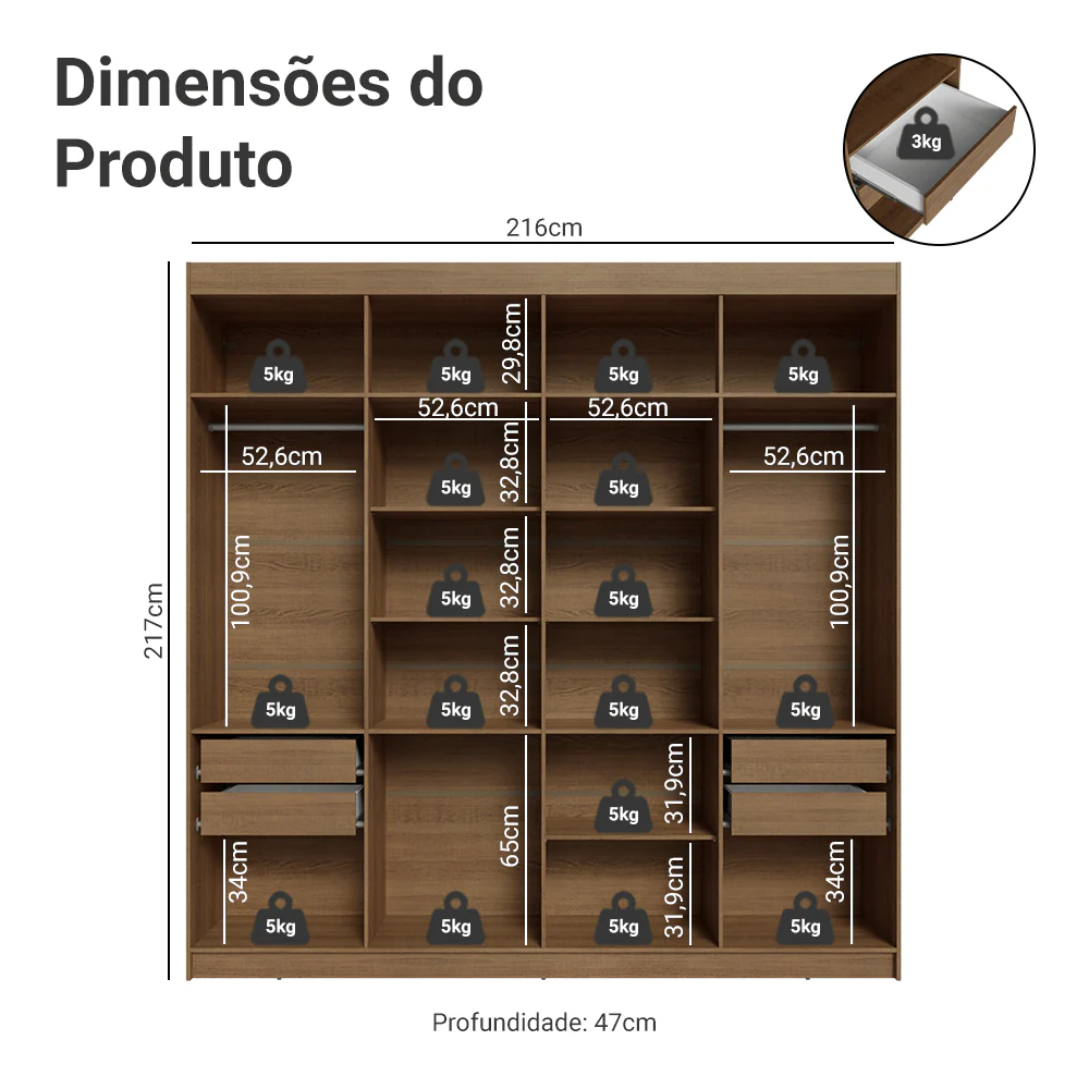 Guarda-Roupa Casal 8 Portas Batentes Rustic/Preto/Preto Venus Madesa - Image 5