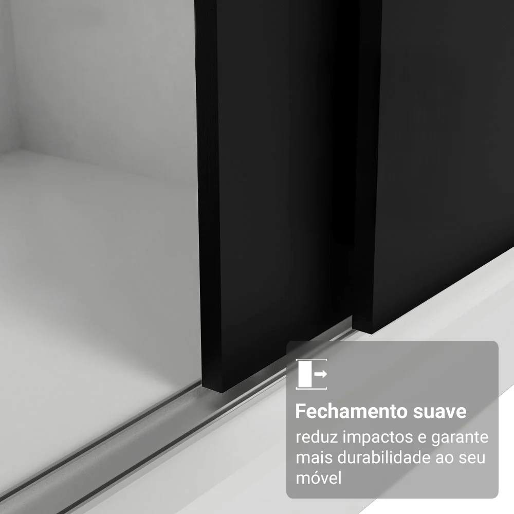 Guarda-Roupa Casal com Pés 3 Portas de Correr Branco/Preto Reno Madesa - Image 5