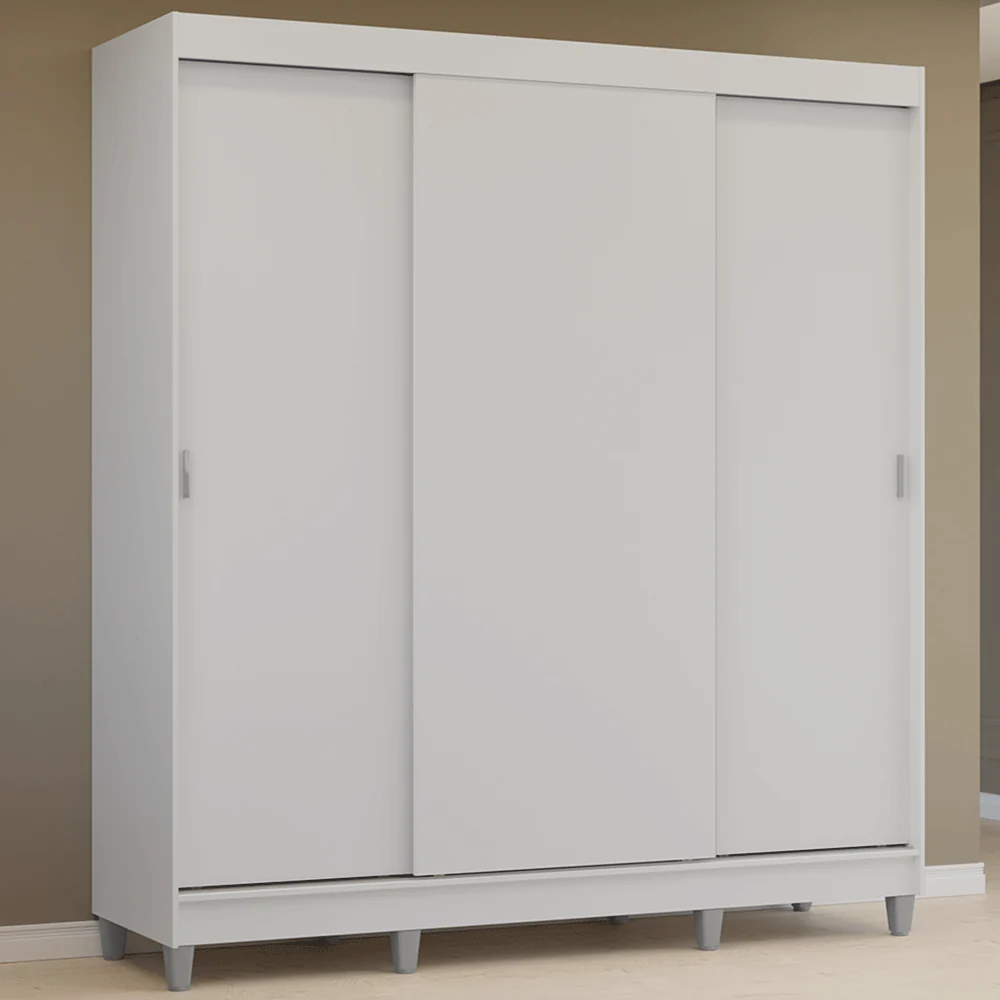 Guarda-Roupa Casal com Pés 3 Portas de Correr Branco Reno Madesa