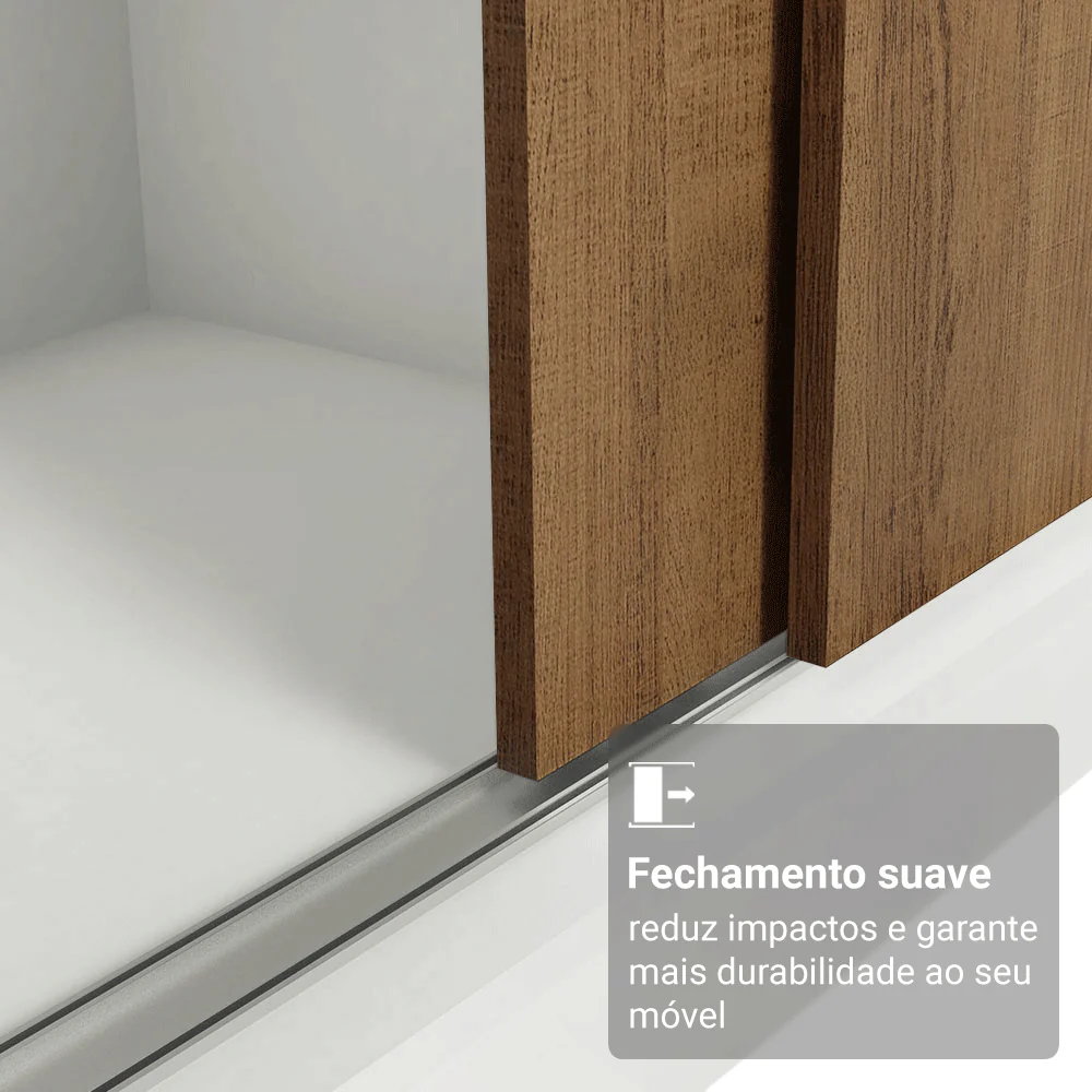Guarda-Roupa Casal com Pés 3 Portas de Correr Branco/Rustic Reno Madesa - Image 5