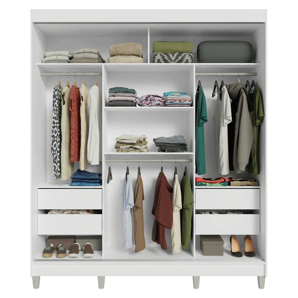 Guarda-Roupa Casal com Pés 3 Portas de Correr Branco/Rustic Reno Madesa - Image 7