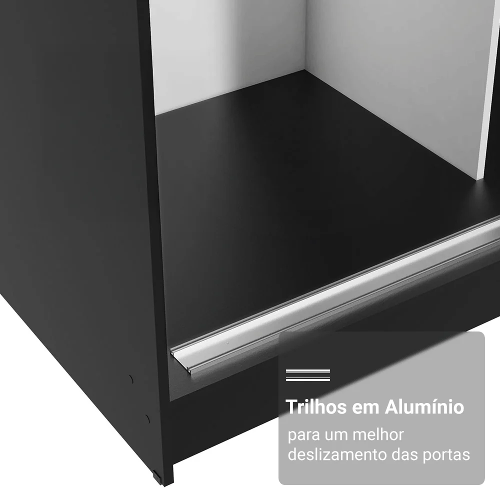 Guarda-Roupa Casal com Pés 3 Portas de Correr com Espelho Preto/Rustic Reno Madesa - Image 6