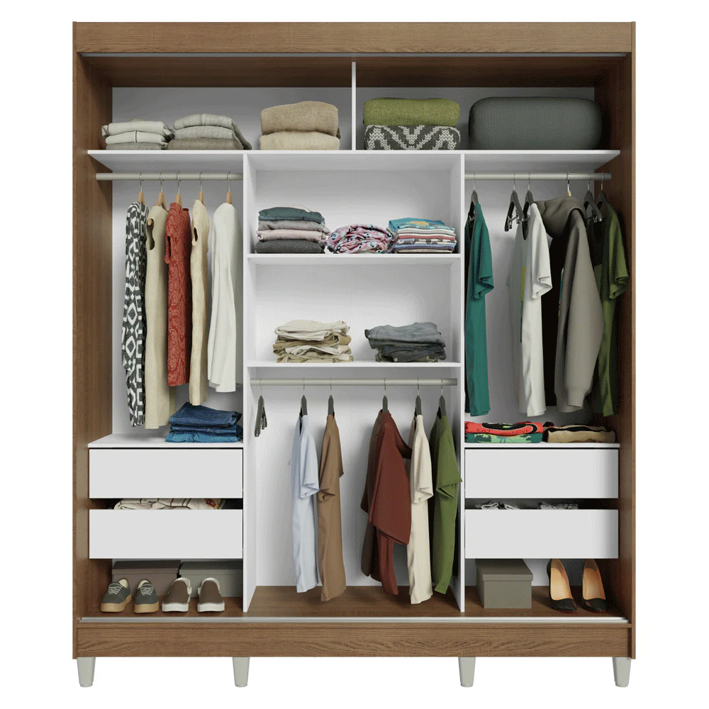 Guarda-Roupa Casal com Pés 3 Portas de Correr com Espelho Rustic/Cinza Reno Madesa - Image 7