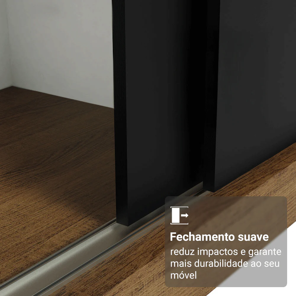 Guarda-Roupa Casal com Pés 3 Portas de Correr com Espelho Rustic/Preto Reno Madesa - Image 5