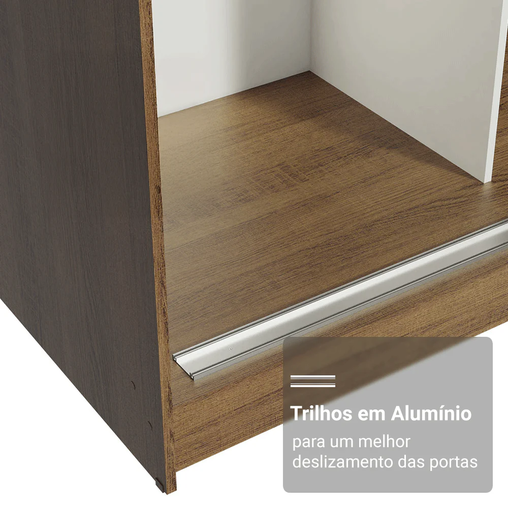 Guarda-Roupa Casal com Pés 3 Portas de Correr com Espelho Rustic/Preto Reno Madesa - Image 6