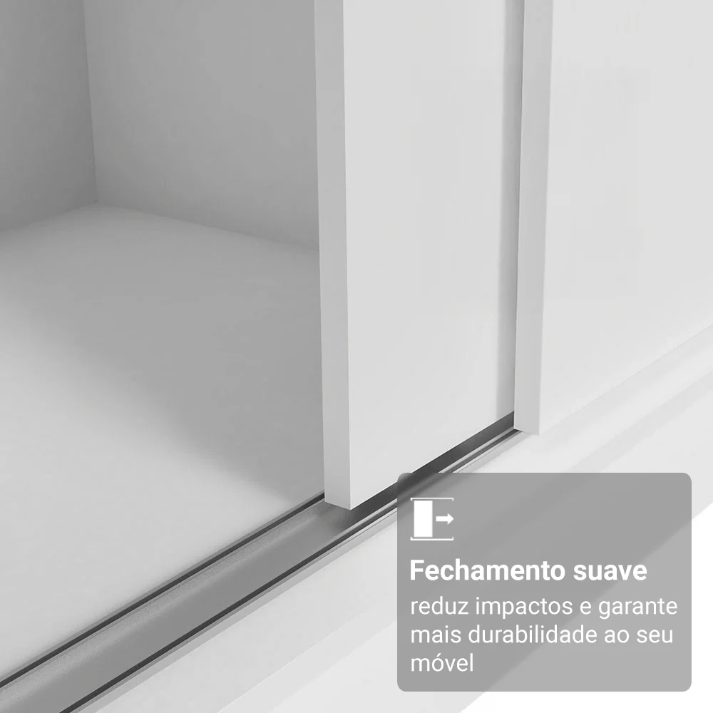 Guarda-Roupa Casal com Pés 3 Portas de Correr com Espelhos Branco Reno Madesa - Image 5