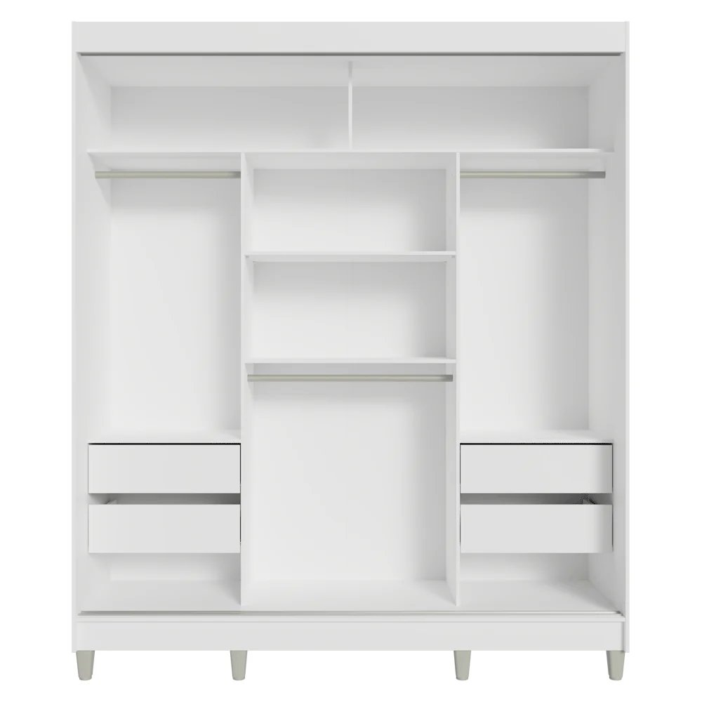 Guarda-Roupa Casal com Pés 3 Portas de Correr com Espelhos Branco/Rustic Reno Madesa - Image 8