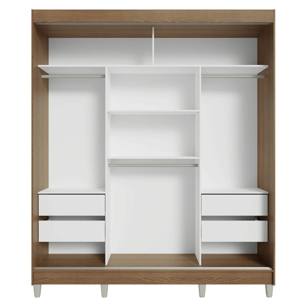 Guarda-Roupa Casal com Pés 3 Portas de Correr com Espelhos Rustic/Preto Reno Madesa - Image 8