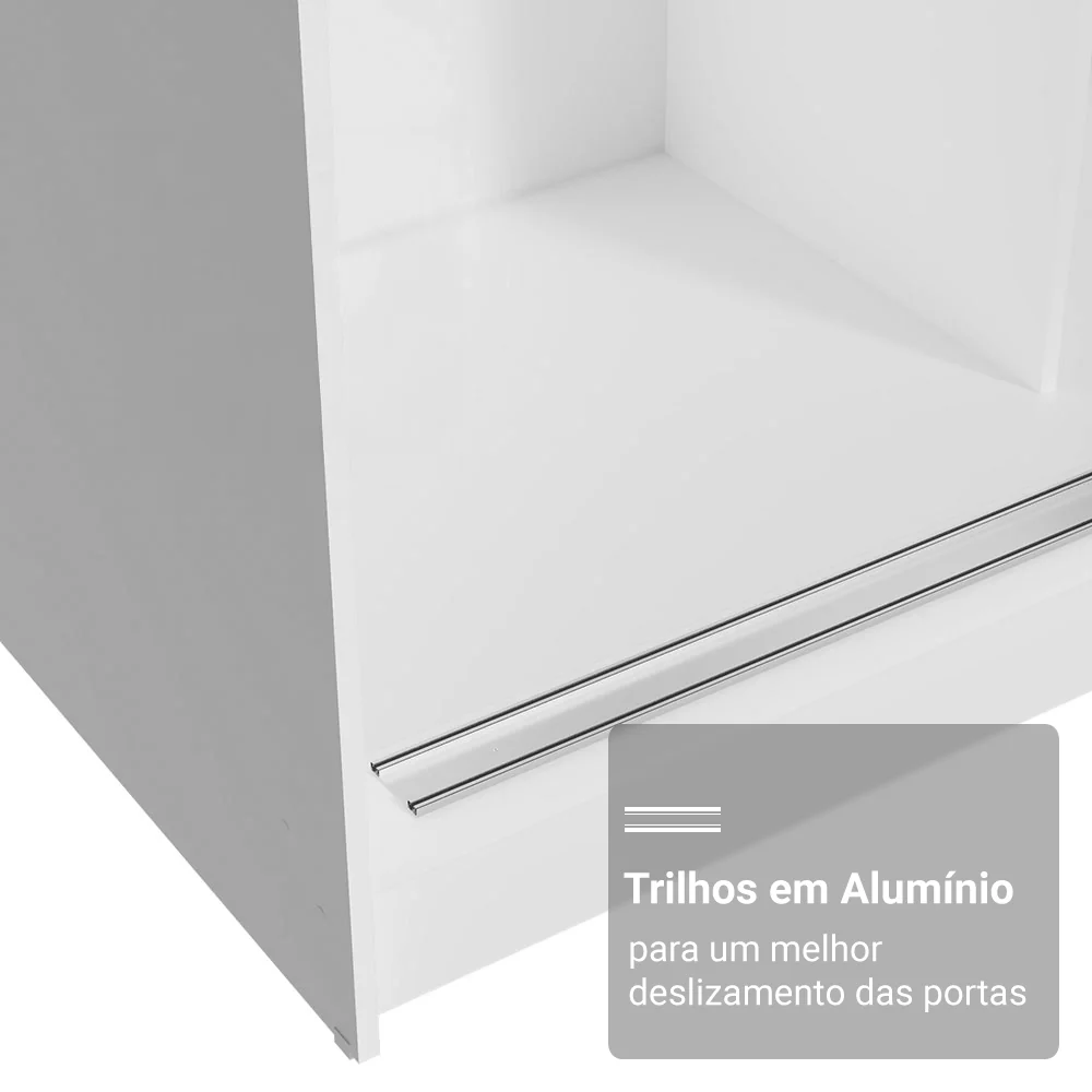 Guarda-Roupa Casal com Pés 3 Portas de Correr de Espelho Branco/Preto Reno Madesa - Image 6