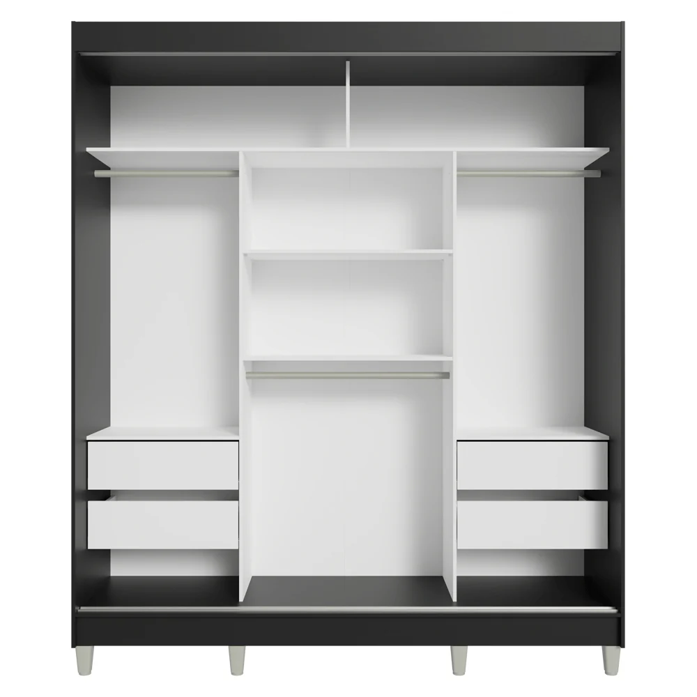 Guarda-Roupa Casal com Pés 3 Portas de Correr Preto/Branco Reno Madesa - Image 8