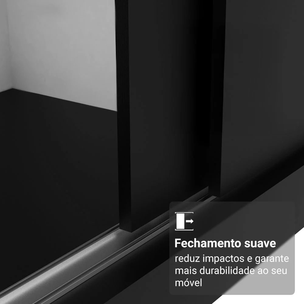 Guarda-Roupa Casal com Pés 3 Portas de Correr Preto Reno Madesa - Image 5