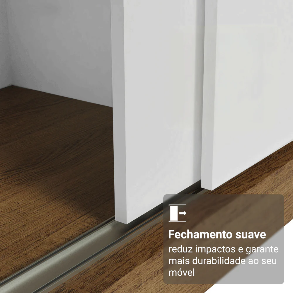 Guarda-Roupa Casal com Pés 3 Portas de Correr Rustic/Branco Reno Madesa - Image 5
