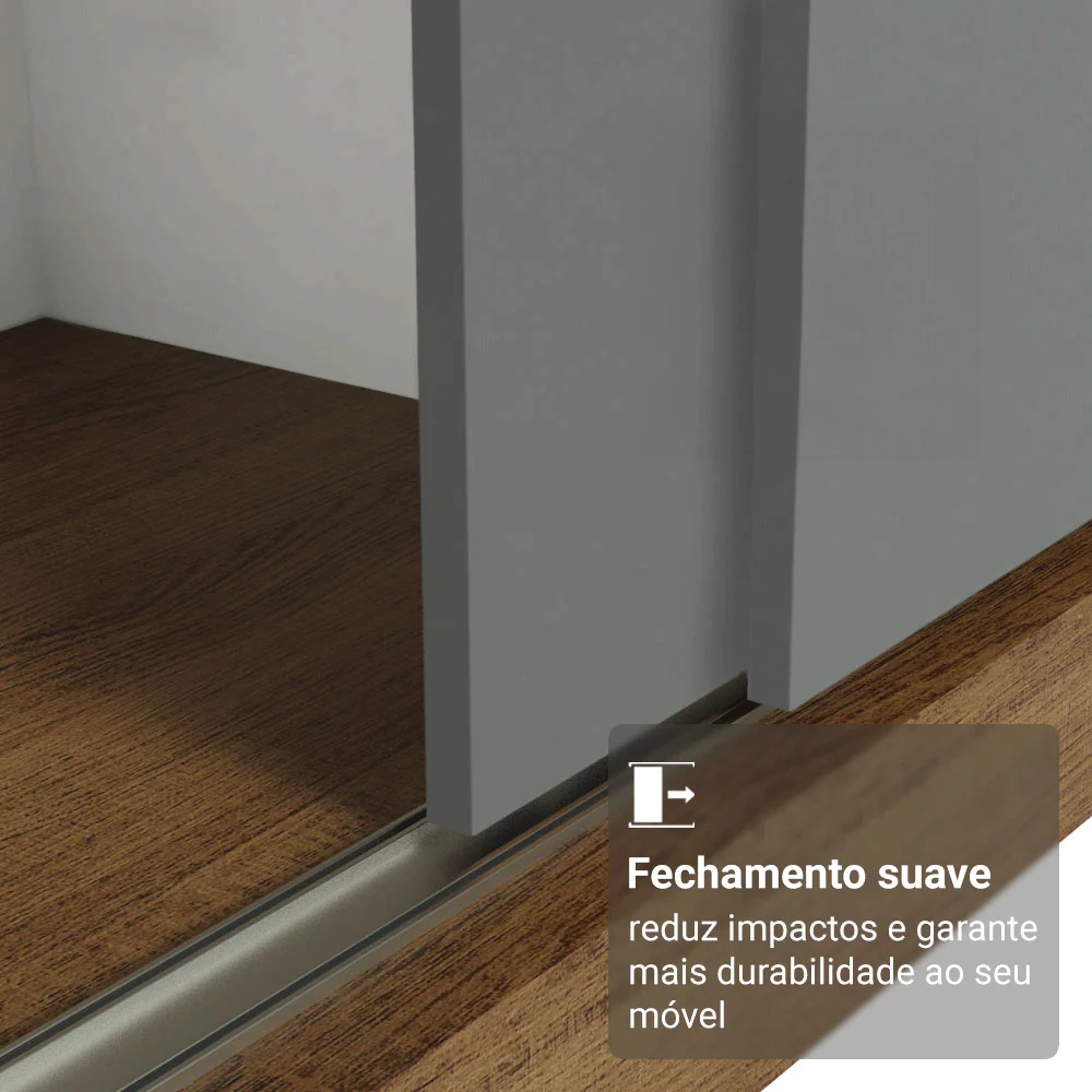 Guarda-Roupa Casal com Pés 3 Portas de Correr Rustic/Cinza Reno Madesa - Image 5
