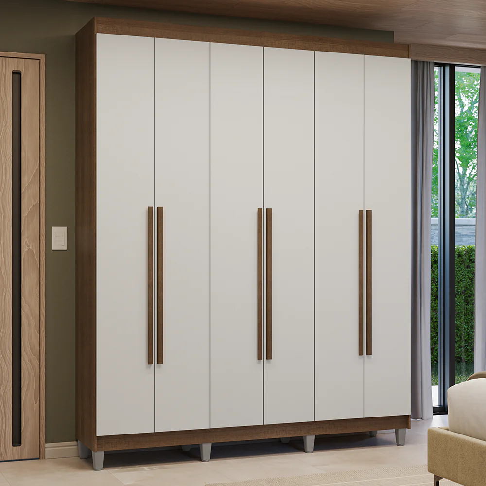 Guarda-Roupa Casal com Pés 6 Portas Batentes Rustic/Branco/Rustic Venus Madesa