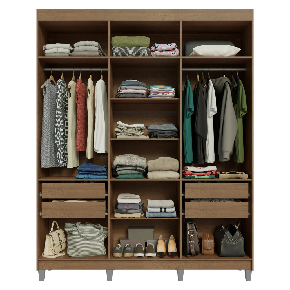 Guarda-Roupa Casal com Pés 6 Portas Batentes Rustic/Crema/Rustic Venus Madesa - Image 9