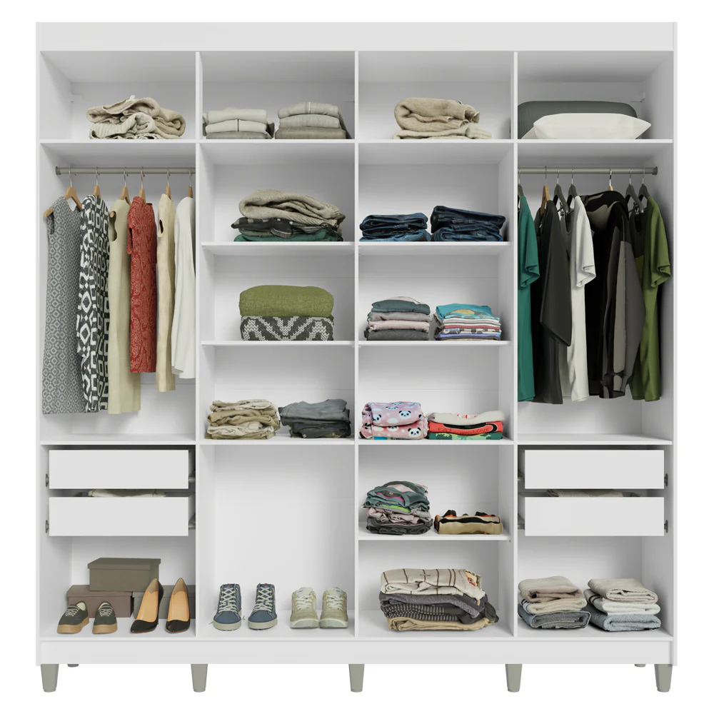 Guarda-Roupa Casal com Pés 8 Portas Batentes Branco/Branco/Rustic Venus Madesa - Image 9