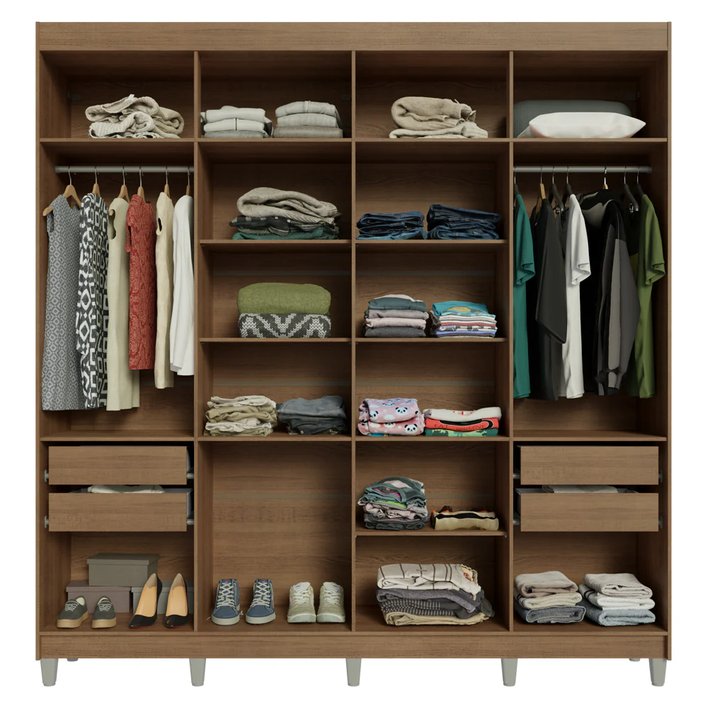 Guarda-Roupa Casal com Pés 8 Portas Batentes com Espelho Rustic/Preto/Rustic Venus Madesa - Image 9