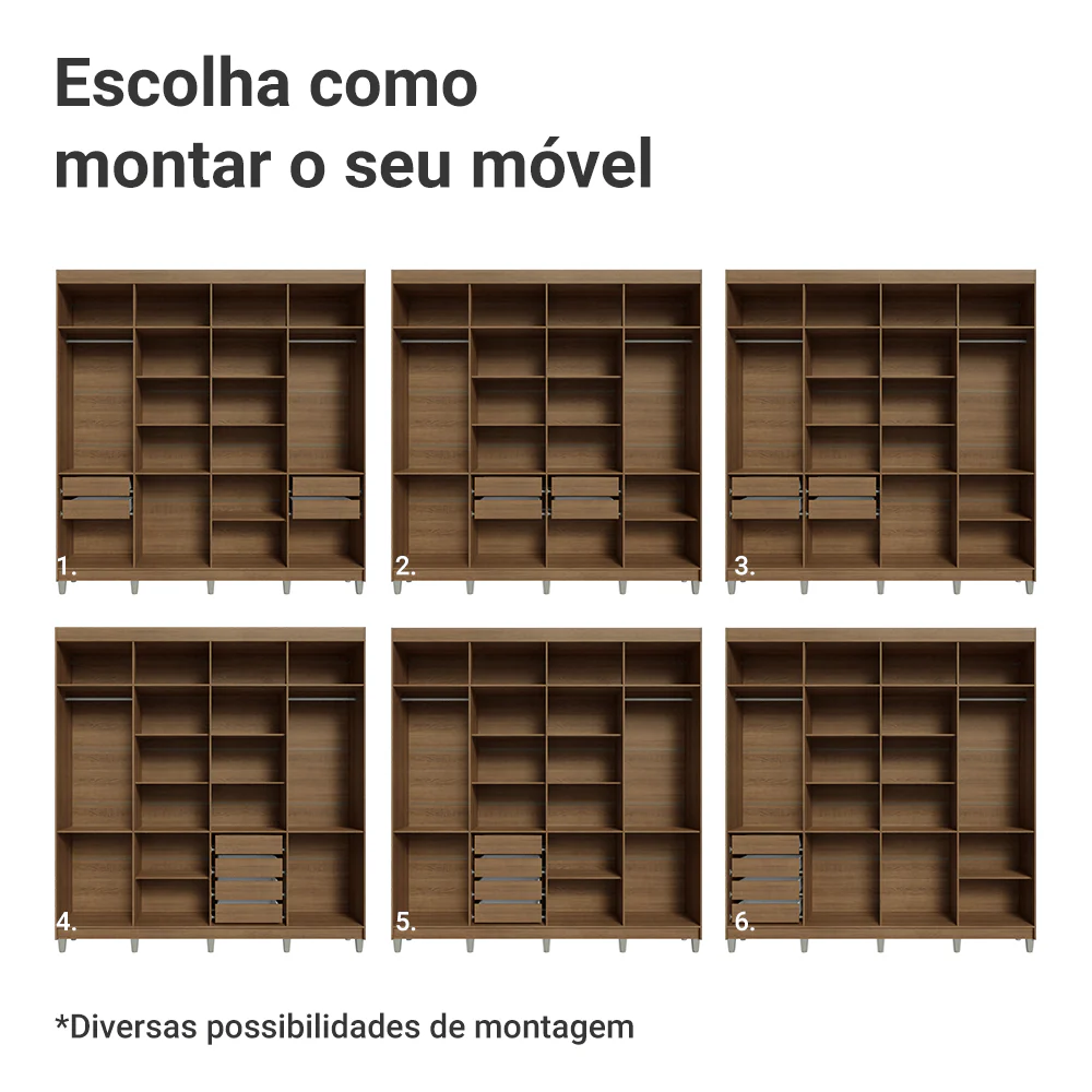 Guarda-Roupa Casal com Pés 8 Portas Batentes Rustic/Preto/Preto Venus Madesa - Image 5